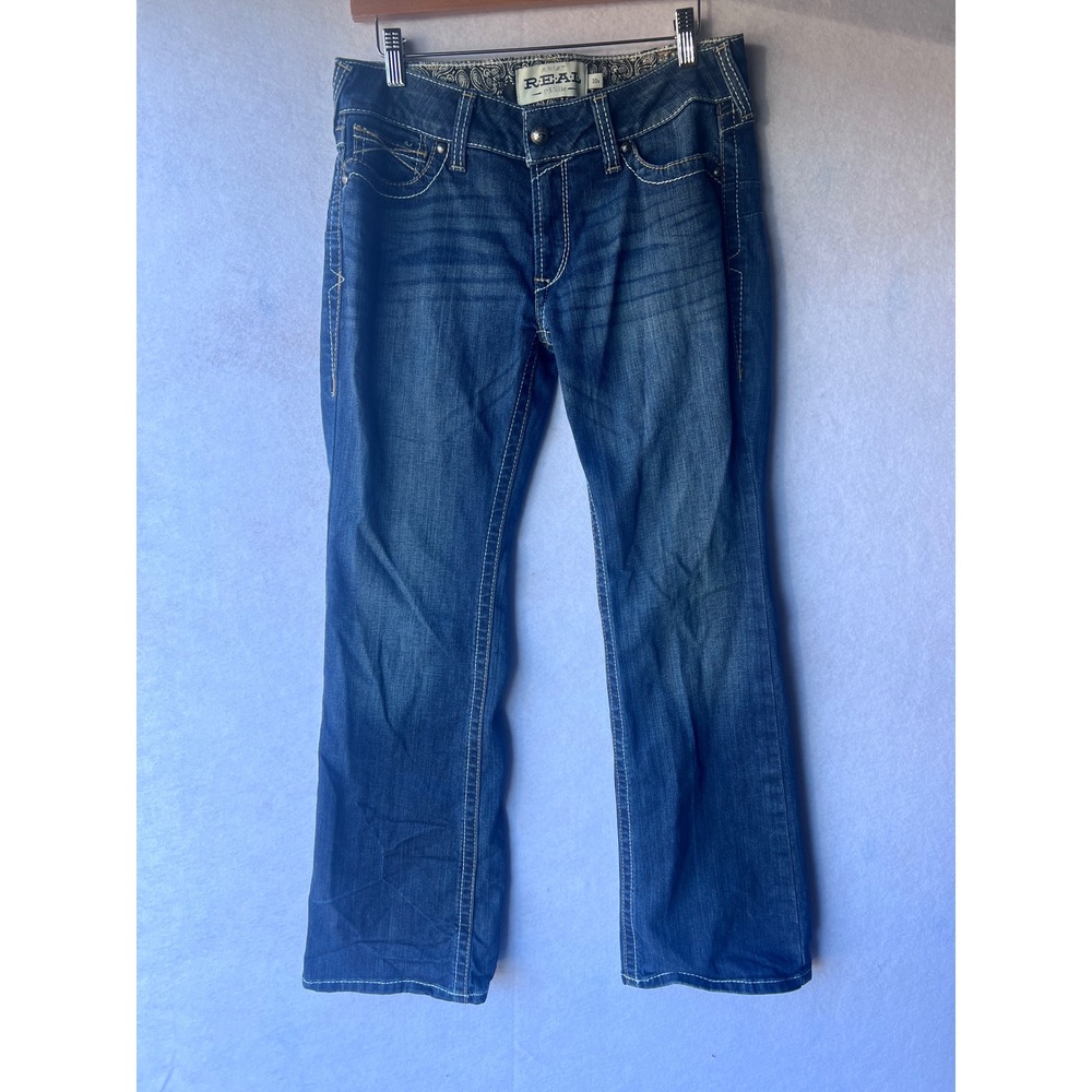 Ariat REAL Denim Womens 30S Medium Wash Bootcut Western Jeans Contrast Stitch